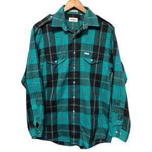 Bill Blass Teal Black Plaid‎ Button Down Shirt Men’s M Long Sleeve Vintage
